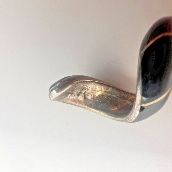 Vintage Sterling Silver Black Enamel Spiral Drop Earrings Modernist Mexico JA - Picture 12 of 12